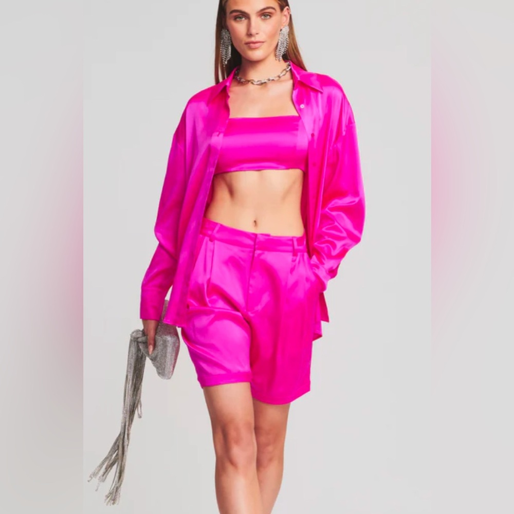 Retrofête Bec Silk Top and Riri Silk Shorts in Neon Pink size Large